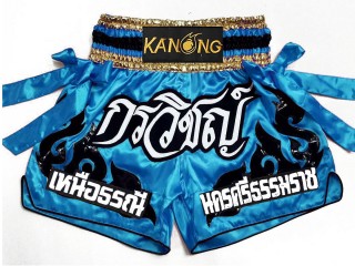 Kanong Customised Skyblue Ribbons Muay Thai Shorts : KNSCUST-1178